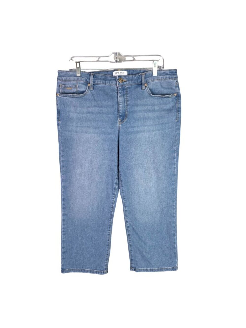 Womens Nine West Chrystie Capri Blue Denim Jeans Mid Rise Stretch Size 14